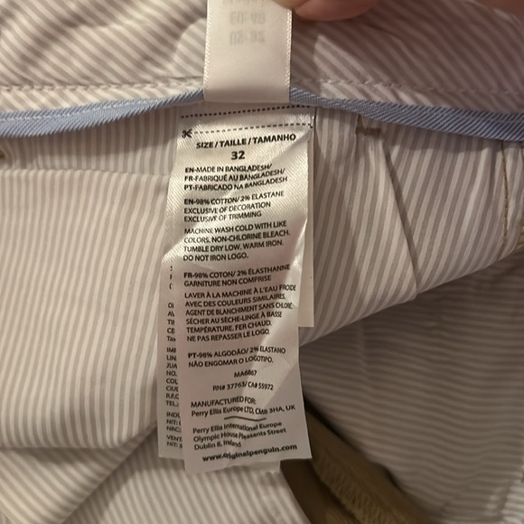 NWT Original Penguin Men’s Tan Slim Fit Stretch Khaki Shorts 32”/9” - Picture 6 of 7